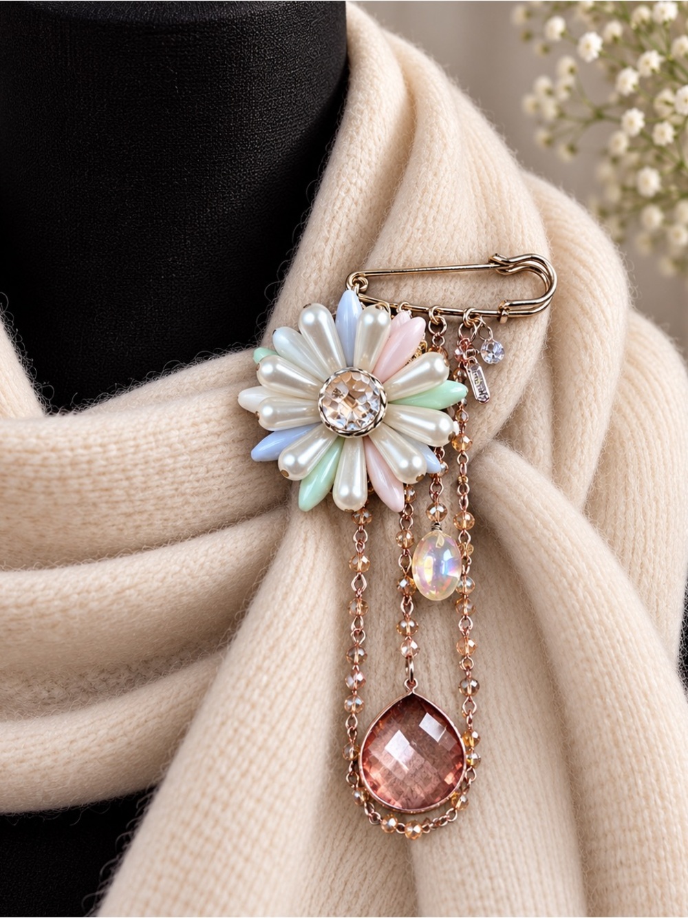 Moonlit Petal Cascade — One-of-a-Kind Brooch